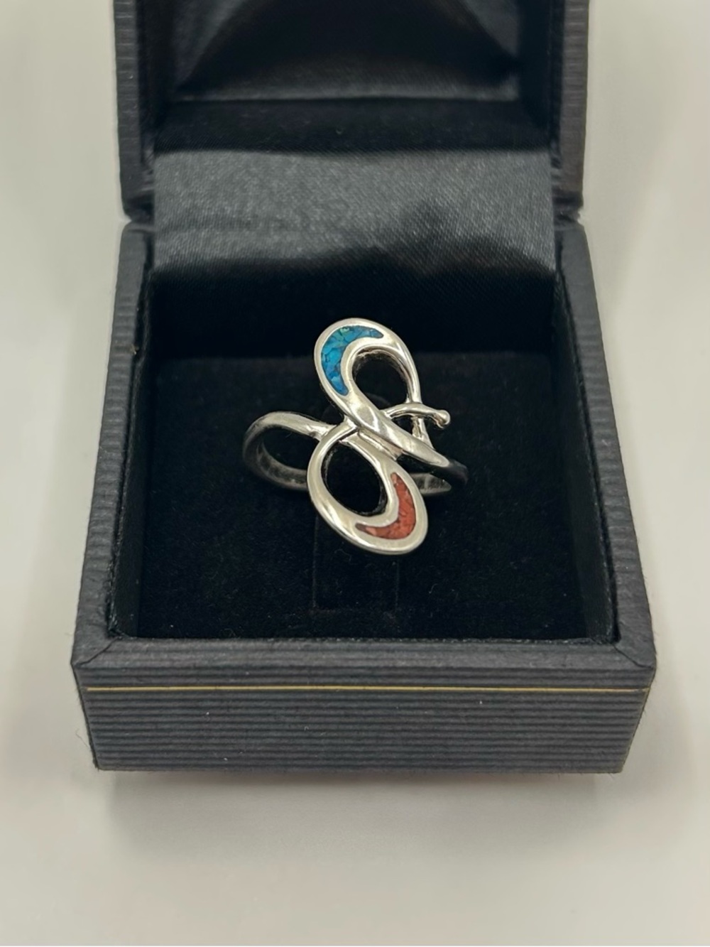Turquoise Inlay Alpaca Silver Infinity Ring